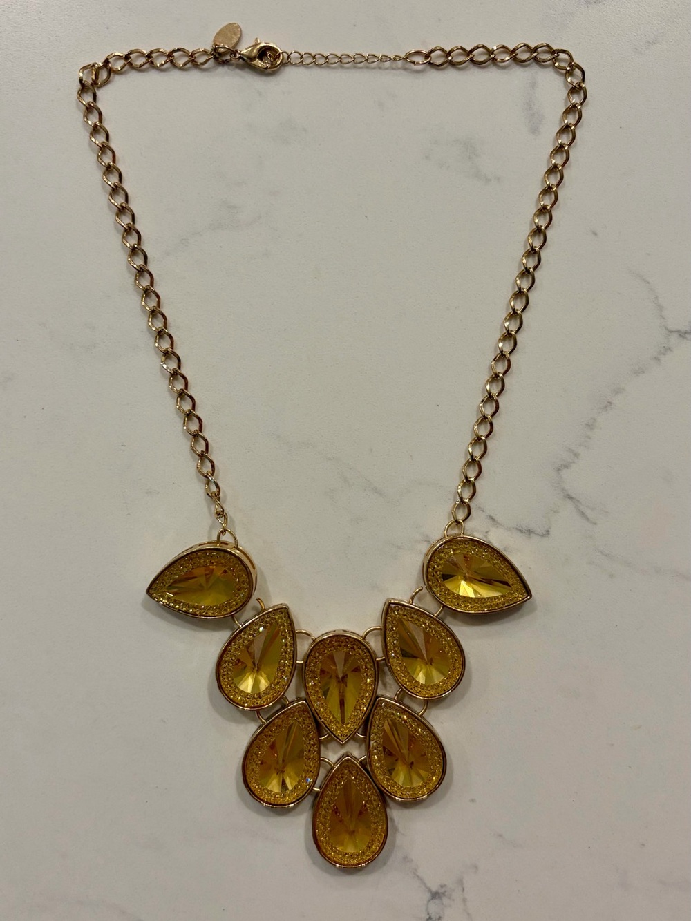 Gold-Tone Yellow Teardrop Statement Necklace